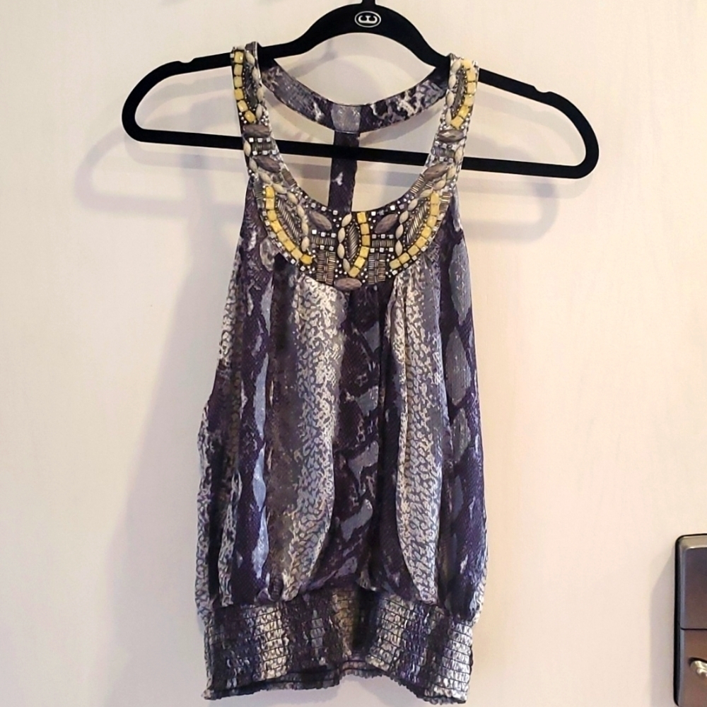 BEBE Snakeskin Jeweled Halter Top XS